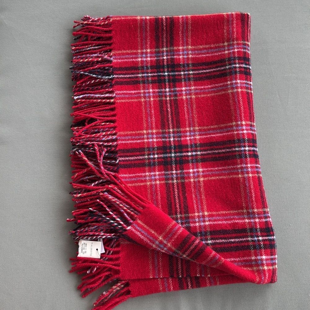 Talbots Red Plaid Wool Scarf – 100% Wool - Picture 6 of 7